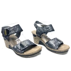 Rieker Fanni Heeled Metallic Sandal with Ankle Strap 38